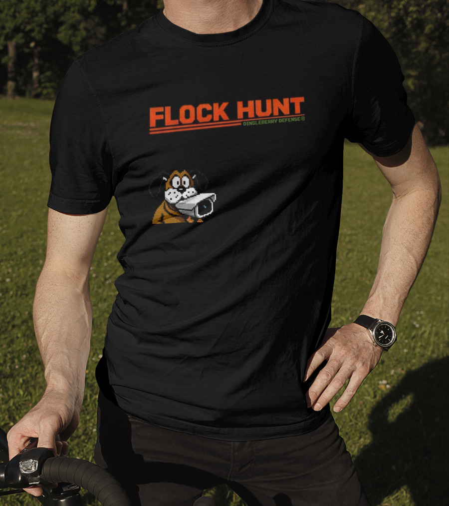 Flock Hunt Pixelated Canine Dingleberry Defense Security Camera T-Shirt
