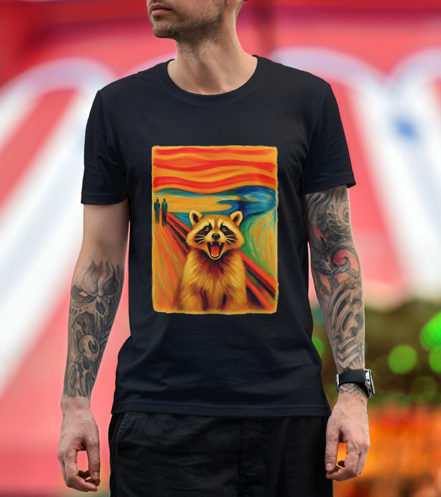 Raccoon The Scream Edvard Munch Painting Mashup T-Shirt