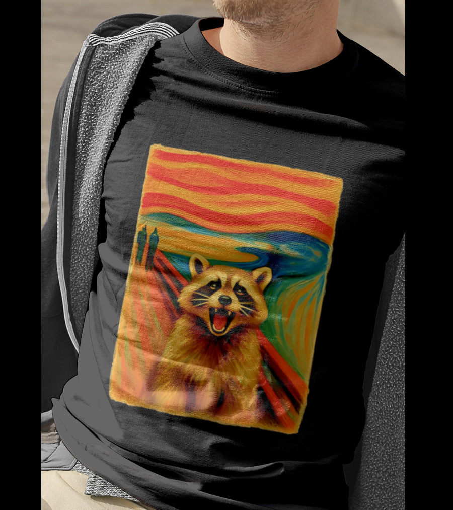 Raccoon The Scream Edvard Munch Painting Mashup T-Shirt