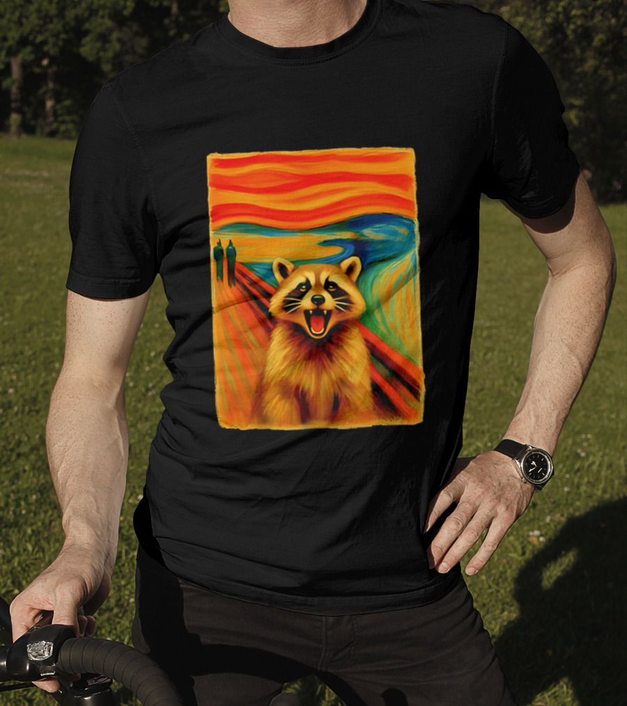 Raccoon The Scream Edvard Munch Painting Mashup T-Shirt