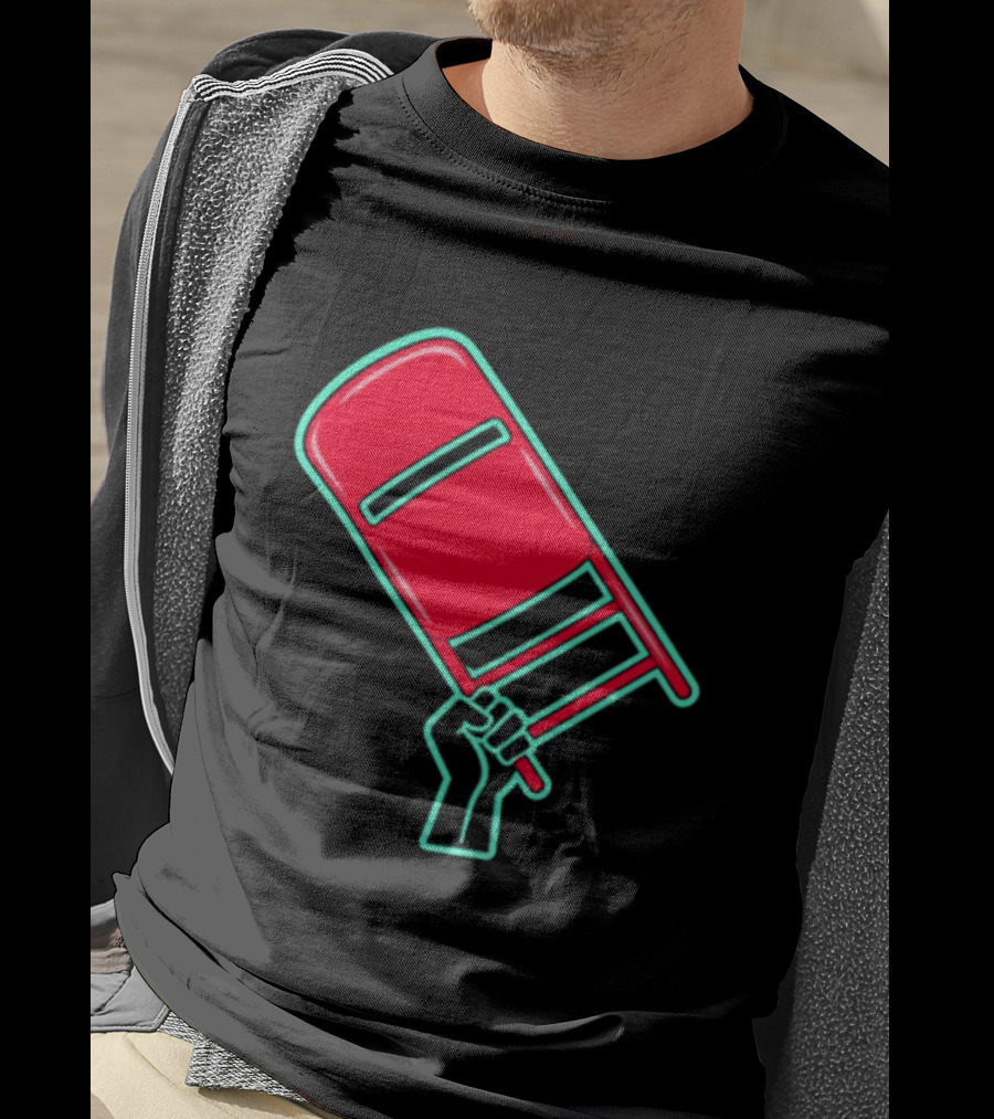 Rebellious Raised Fist Holding Red Chair Protest T-Shirt