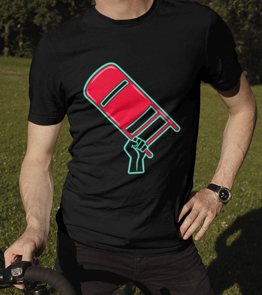 Rebellious Raised Fist Holding Red Chair Protest T-Shirt