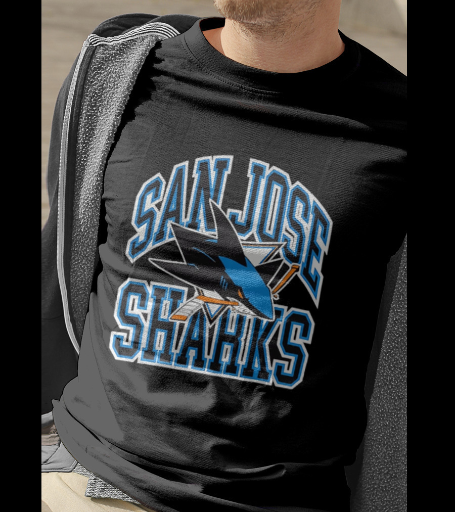 San Jose Sharks Biting Broken Hockey Stick Triangle NHL T-Shirt