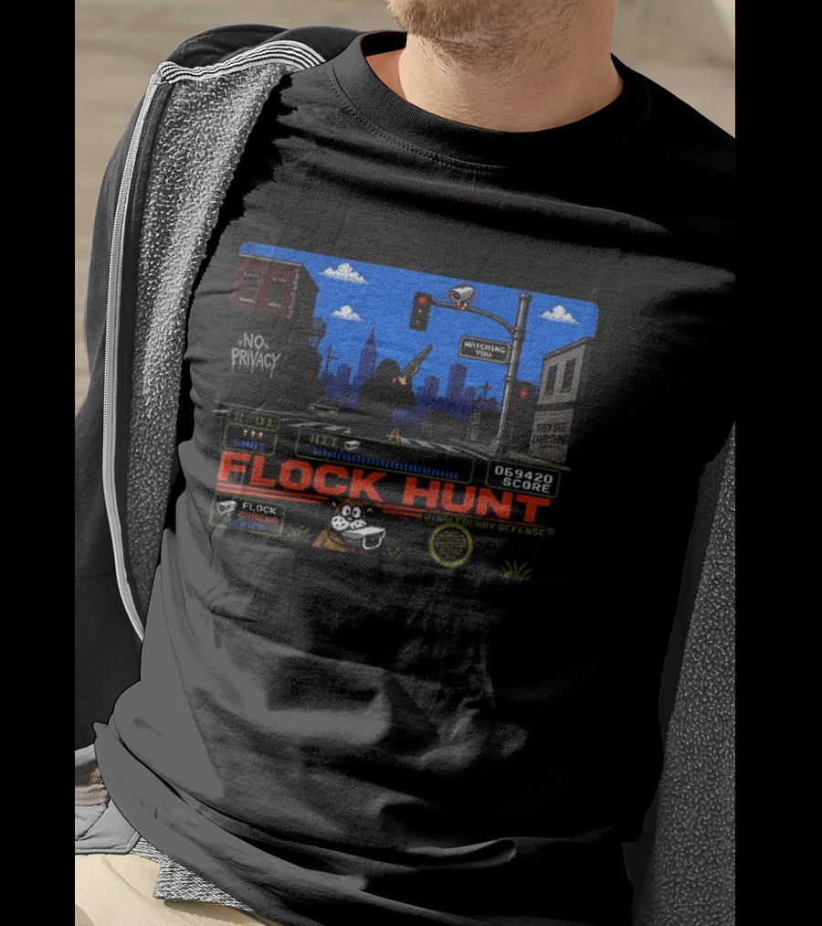 Flock Hunt Surveillance Camera Shooter Dog Video Game No Privacy Dingleberry Defense T-Shirt