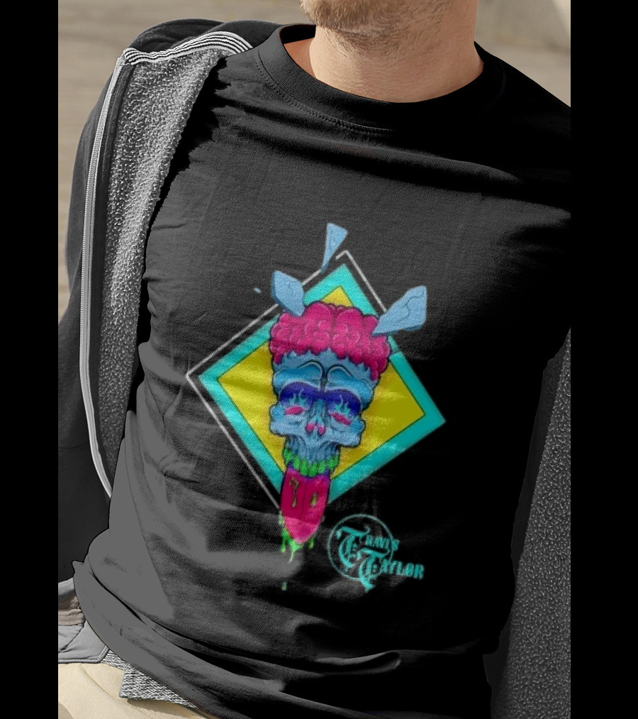 Travis Taylor Neon Skull Pink Brain Green Slime Tongue Diamond Geometric T-Shirt