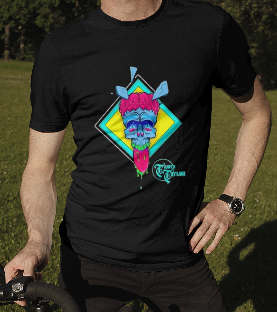Travis Taylor Neon Skull Pink Brain Green Slime Tongue Diamond Geometric T-Shirt