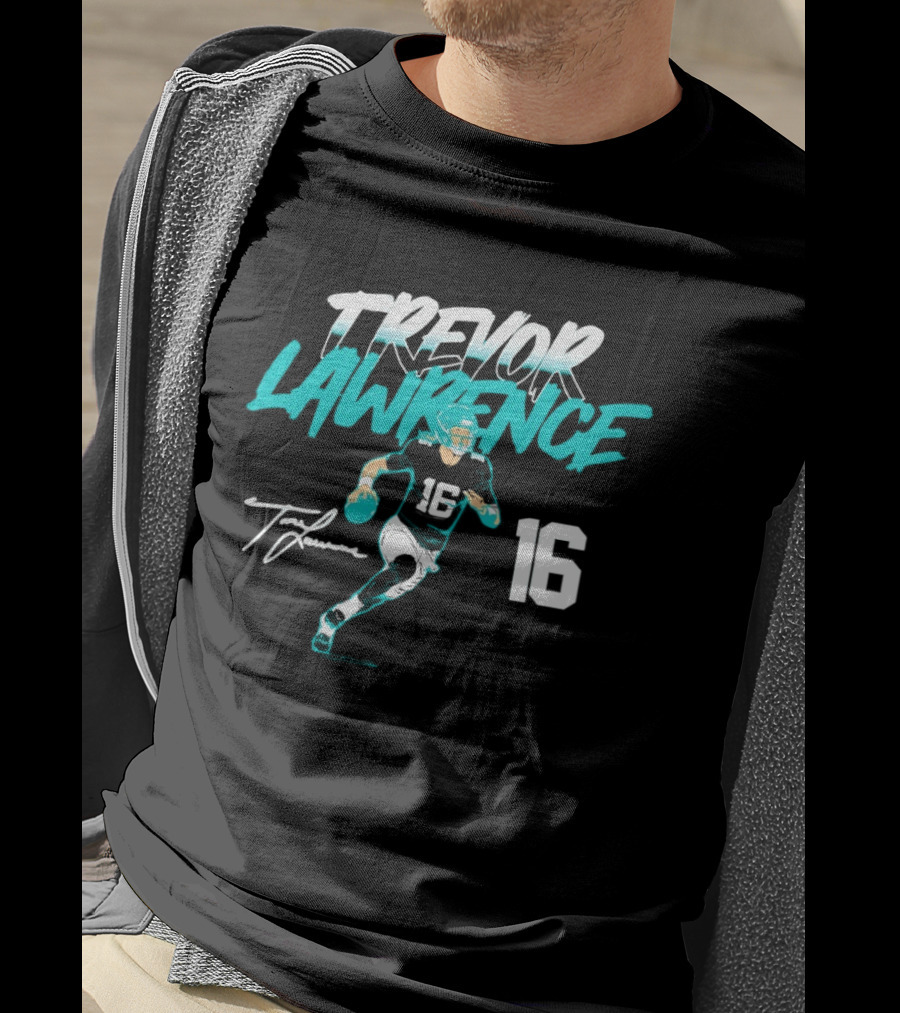 Trevor Lawrence No 16 Jaguars Signature Style Football 2026 T-Shirt