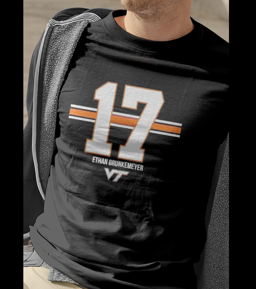 Virginia Tech Hokies Ethan Grunkemeyer 17 Horizontal Stripes T-Shirt