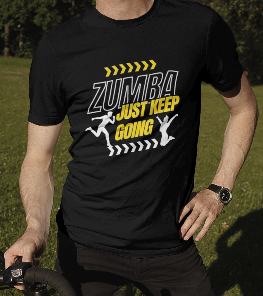 Zumba Just Keep Going Fitness Running Jumping Chevron Arrows T-Shirt
