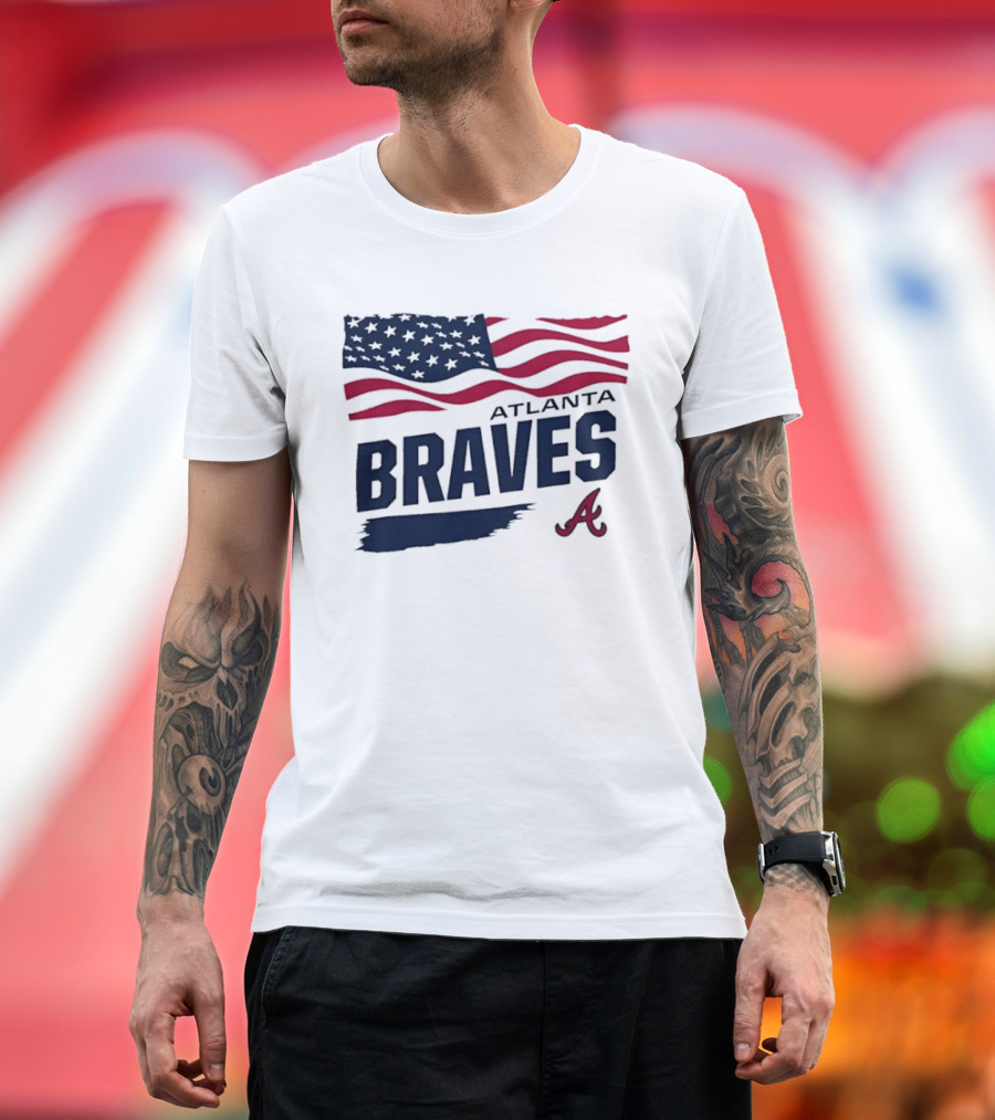Atlanta Braves Waving American Flag Brushstroke MLB T-Shirt