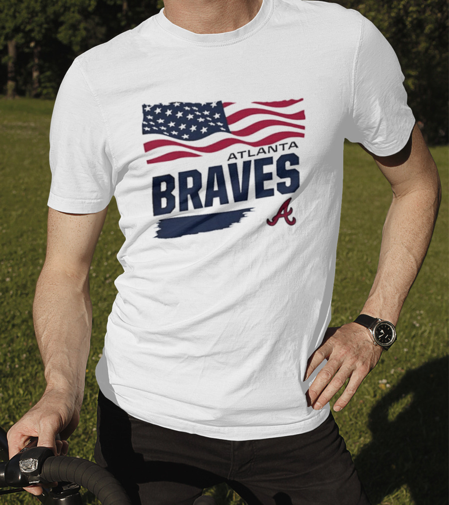 Atlanta Braves Waving American Flag Brushstroke MLB T-Shirt
