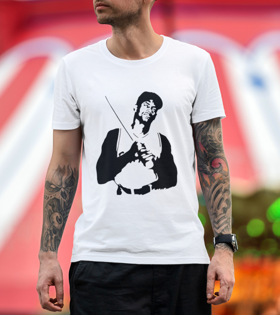 Black And White Stencil Baseball Batter Holding Bat T-Shirt