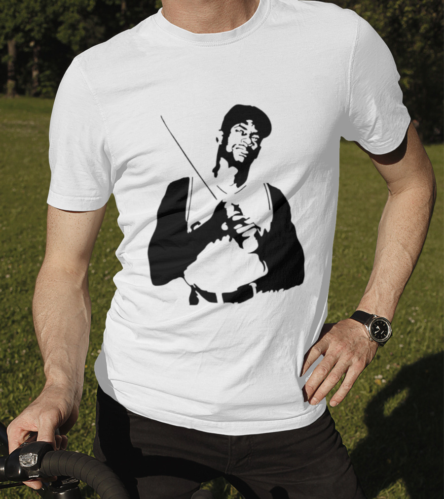 Black And White Stencil Baseball Batter Holding Bat T-Shirt