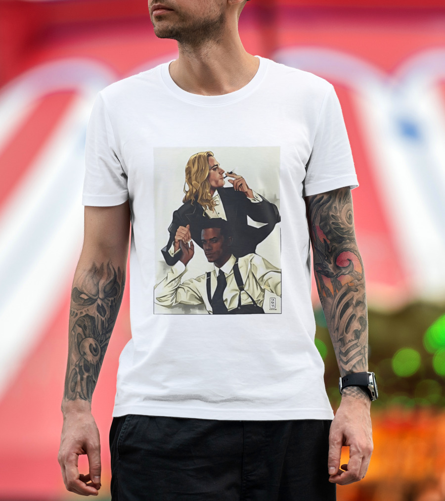 Blonde Tuxedo Smoking Dark Hair Suspenders Duo T-Shirt