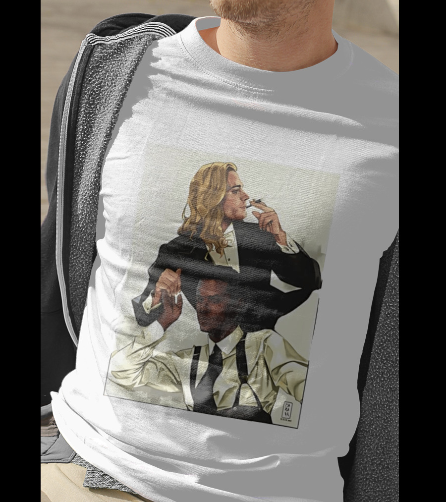 Blonde Tuxedo Smoking Dark Hair Suspenders Duo T-Shirt