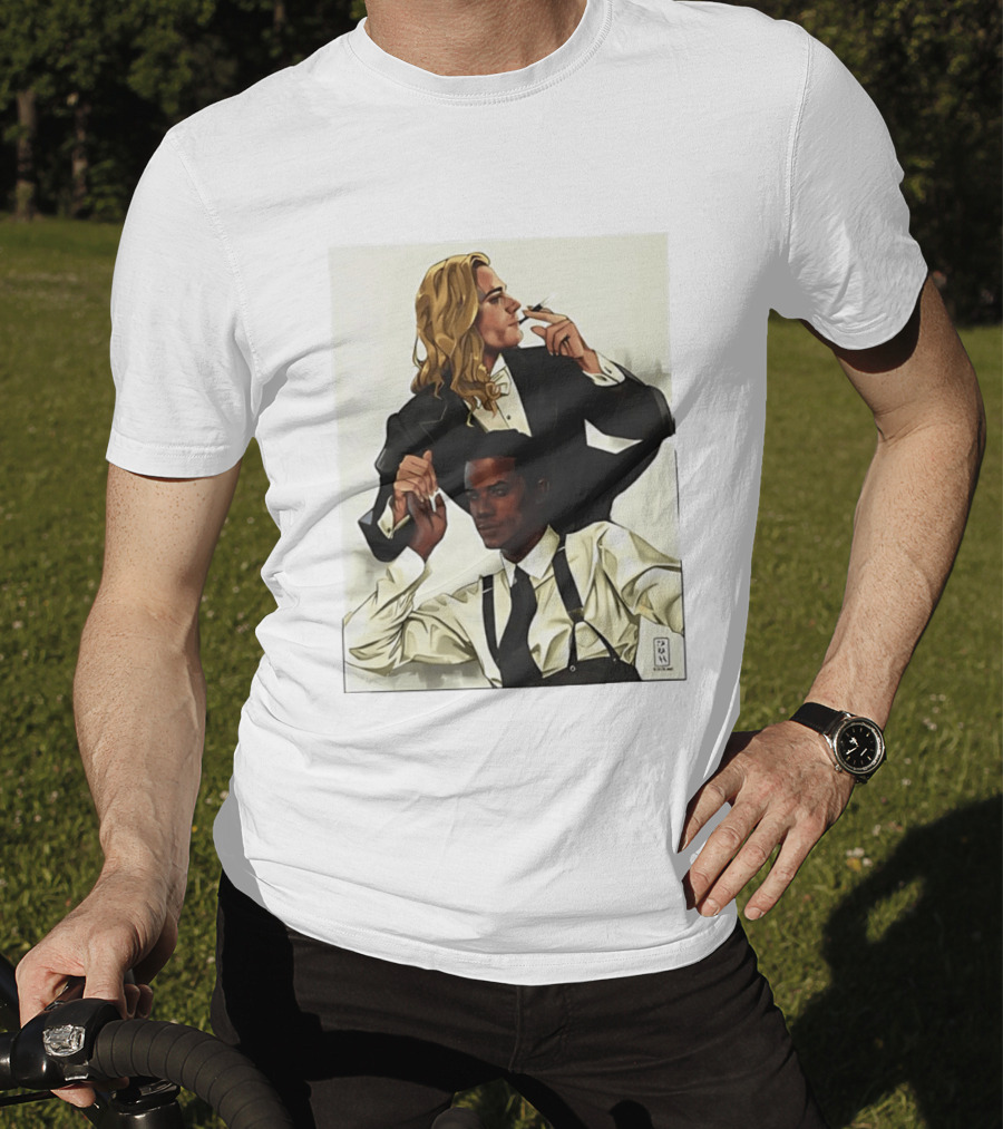 Blonde Tuxedo Smoking Dark Hair Suspenders Duo T-Shirt