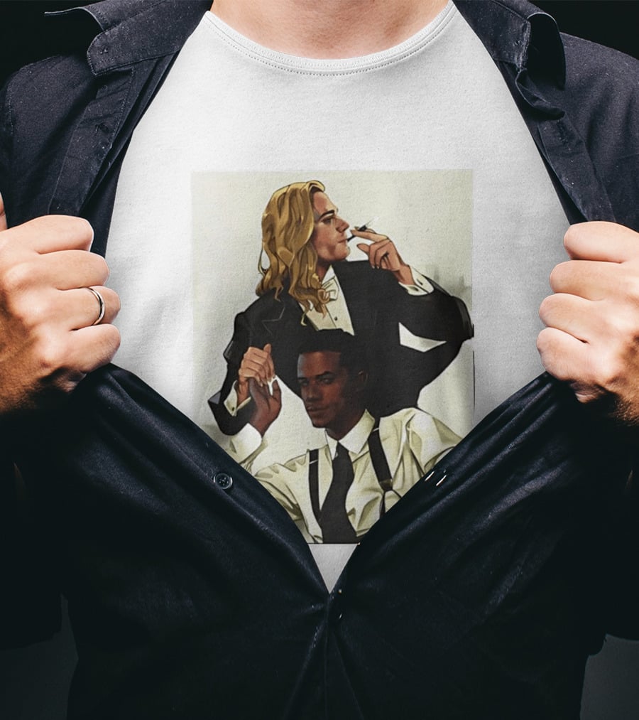 Blonde Tuxedo Smoking Dark Hair Suspenders Duo T-Shirt