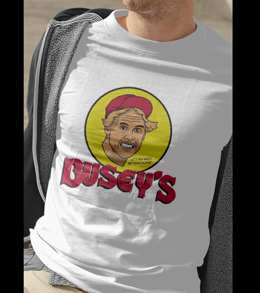 Busey's Let's Talk About Buttered Sausage Gary Busey Red Cap T-Shirt