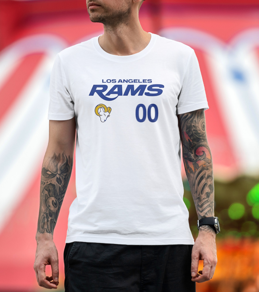 Los Angeles Rams Horned Head 00 Jersey Number Wordmark T-Shirt
