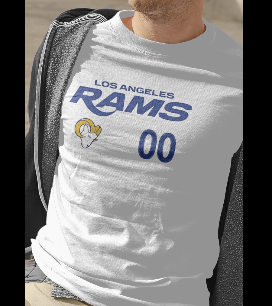 Los Angeles Rams Horned Head 00 Jersey Number Wordmark T-Shirt