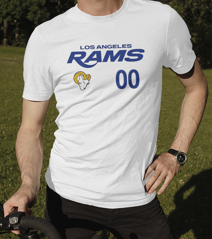 Los Angeles Rams Horned Head 00 Jersey Number Wordmark T-Shirt