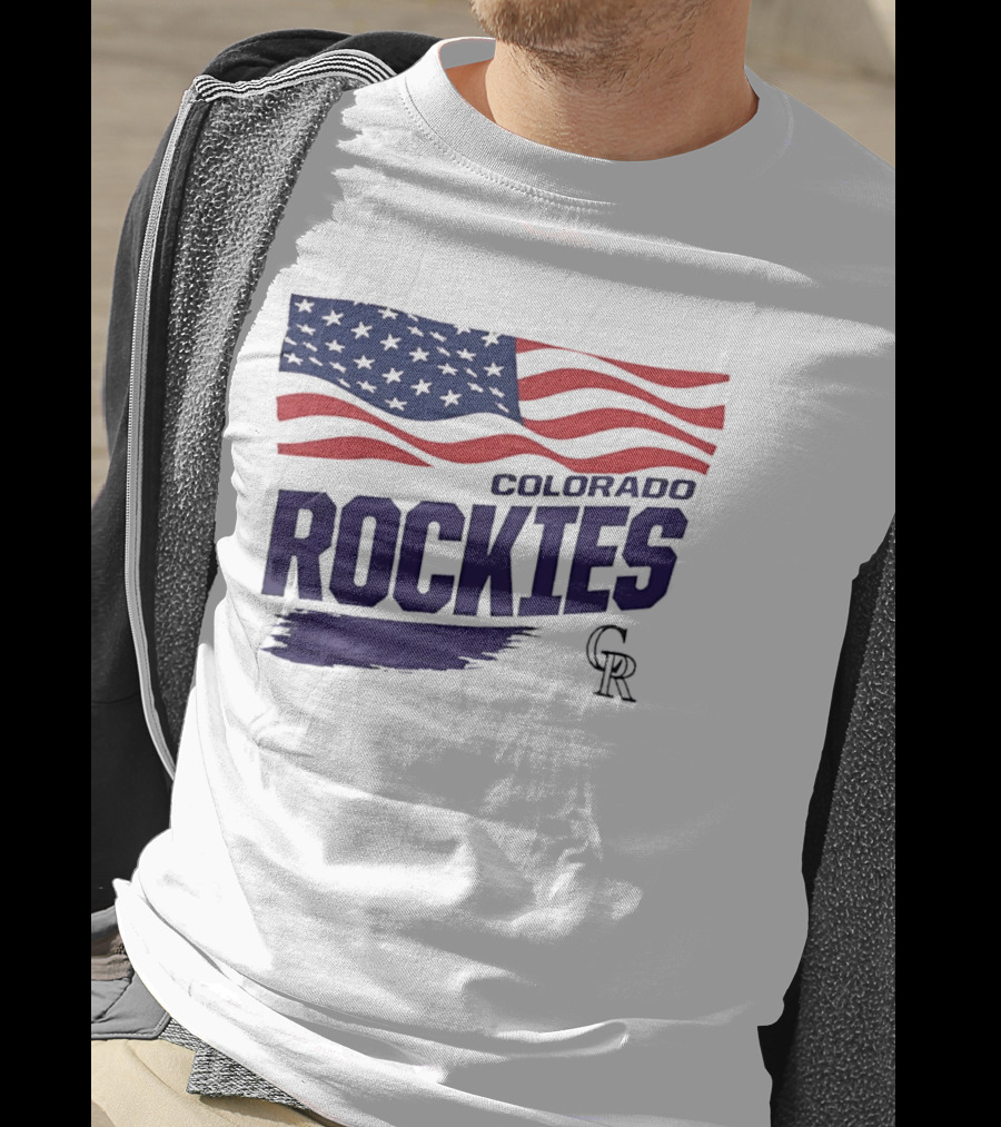 Colorado Rockies MLB American Flag Brush Stroke Waving T-Shirt