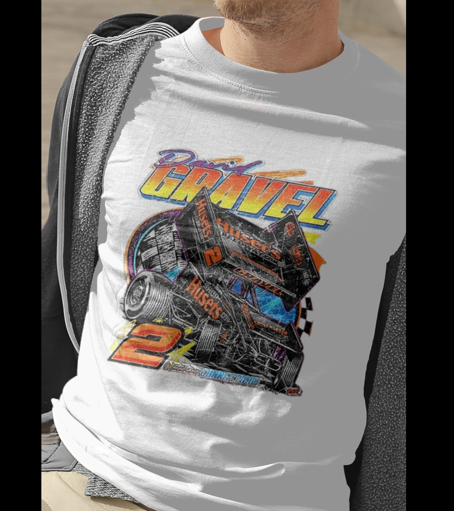 David Gravel Sprint Car Huset's Speedway Racing Connecticut 2 Orange And Blue T-Shirt