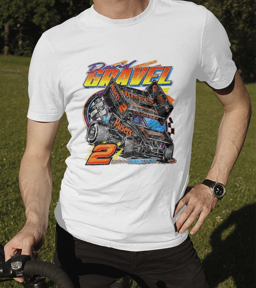 David Gravel Sprint Car Huset's Speedway Racing Connecticut 2 Orange And Blue T-Shirt