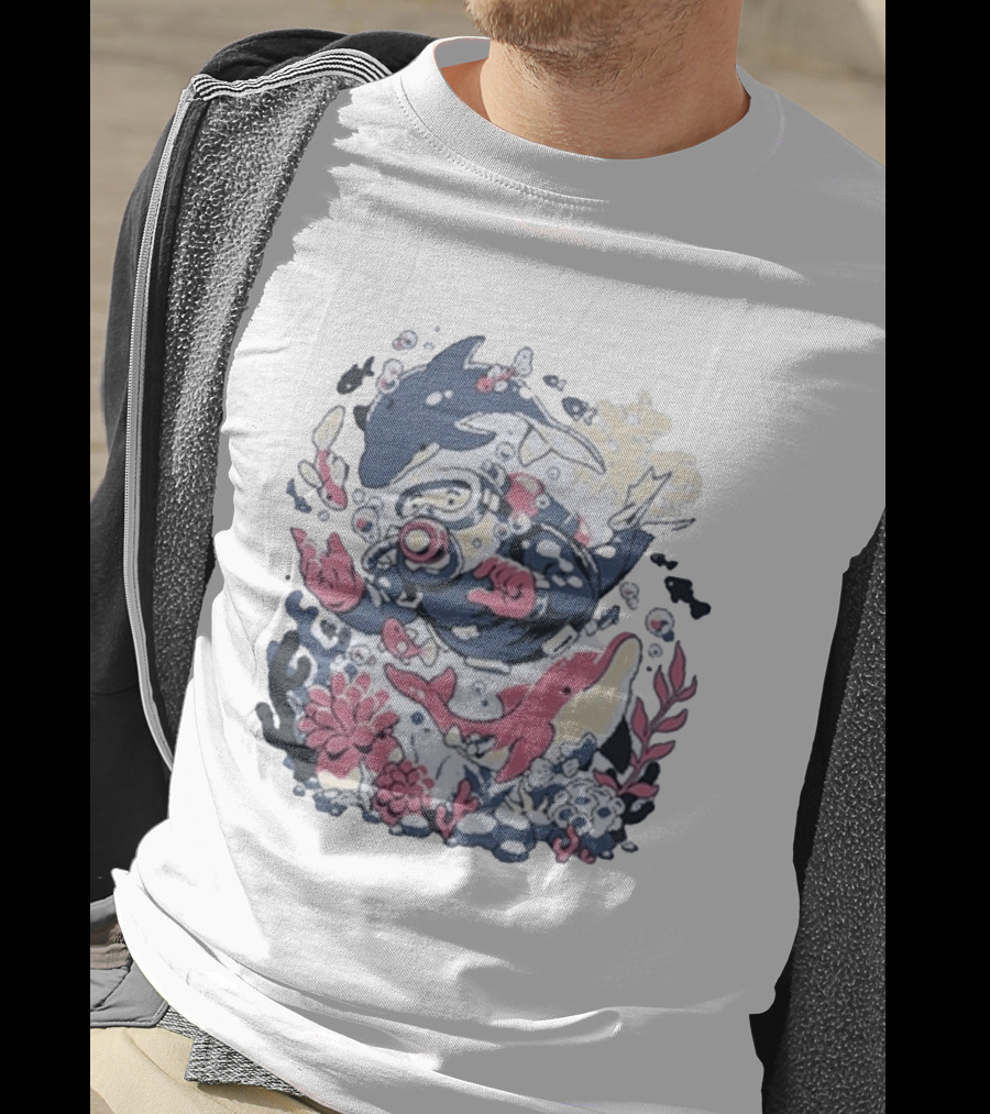 Fangamer Dolphins Dive Underwater Adventure With Diver And Marine Life T-Shirt