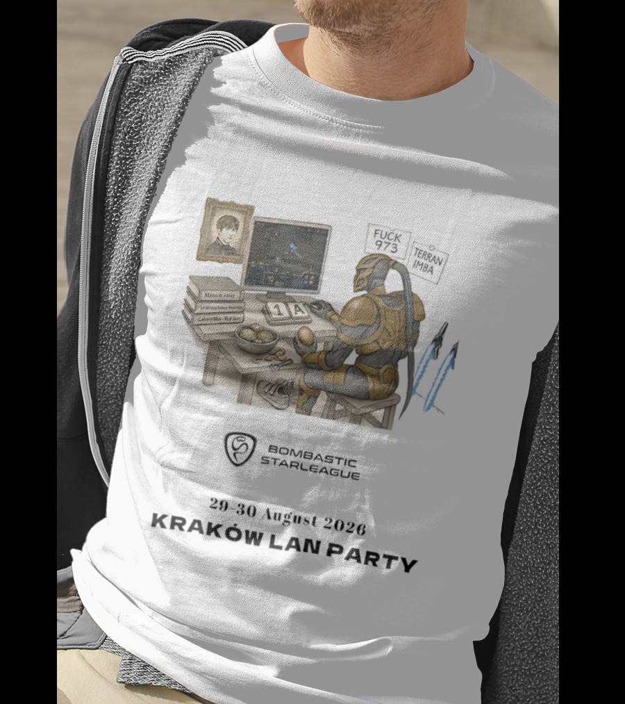 Bombastic StarLeague LAN Party Kraków August 2026 Terran Imba Micro Trap Nexus Gatewayman T-Shirt