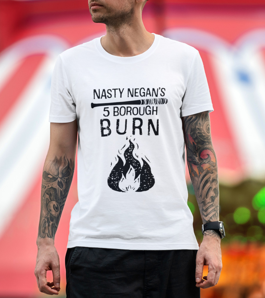 Nasty Negan's 5 Borough Burn Barbed Wire Bat Bonfire Flames T-Shirt
