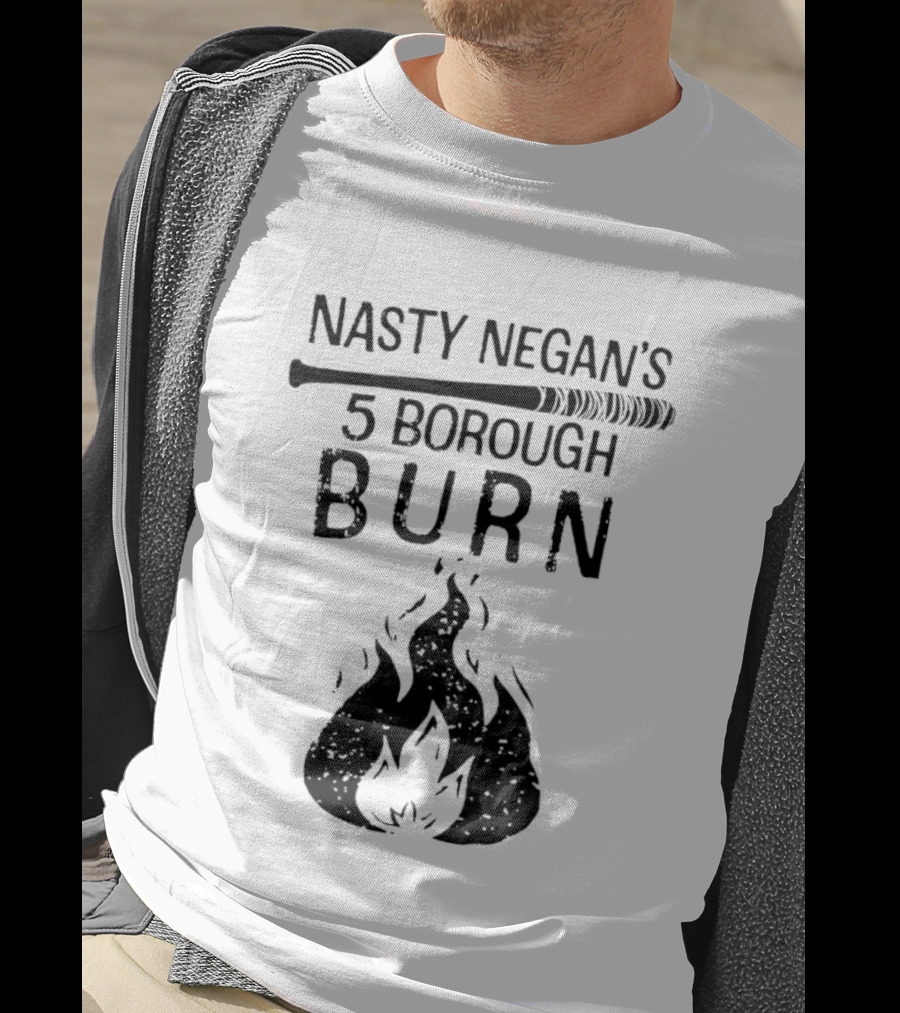 Nasty Negan's 5 Borough Burn Barbed Wire Bat Bonfire Flames T-Shirt