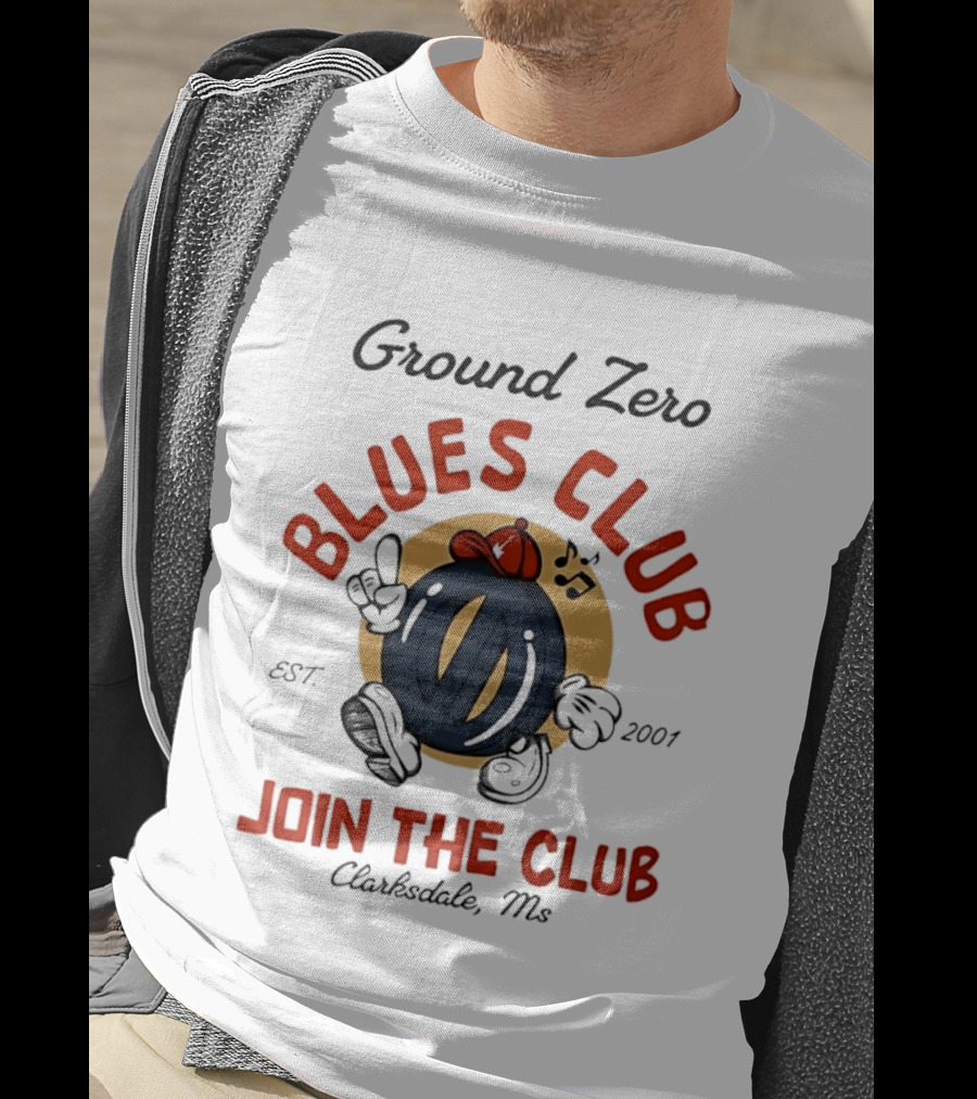 Ground Zero Blues Club Join The Club Clarksdale MS Est 2001 Walking Music Notes T-Shirt