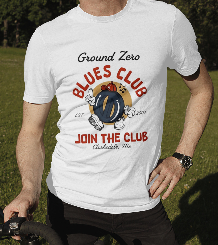 Ground Zero Blues Club Join The Club Clarksdale MS Est 2001 Walking Music Notes T-Shirt