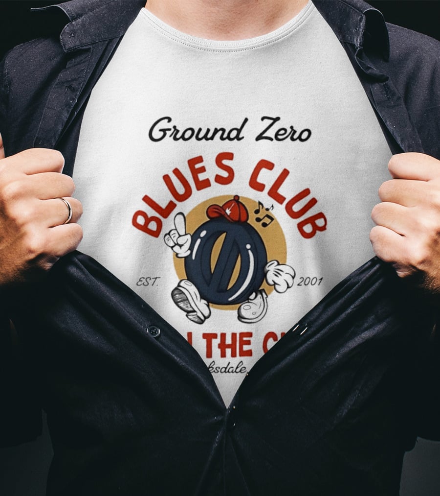 Ground Zero Blues Club Join The Club Clarksdale MS Est 2001 Walking Music Notes T-Shirt