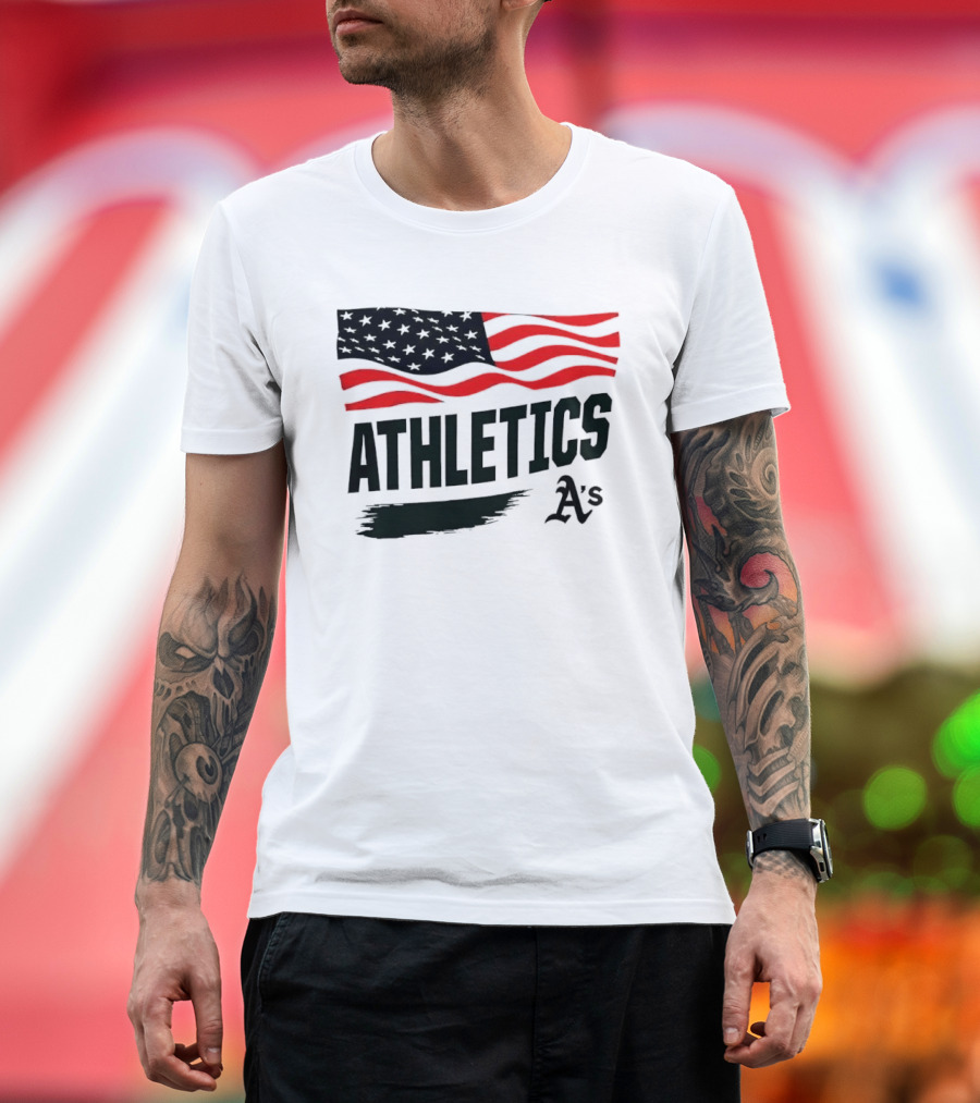 Athletics As American Flag Paint Brushstroke MLB Oakland T-Shirt