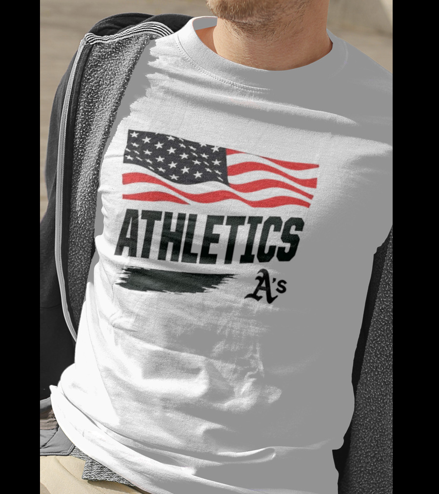Athletics As American Flag Paint Brushstroke MLB Oakland T-Shirt