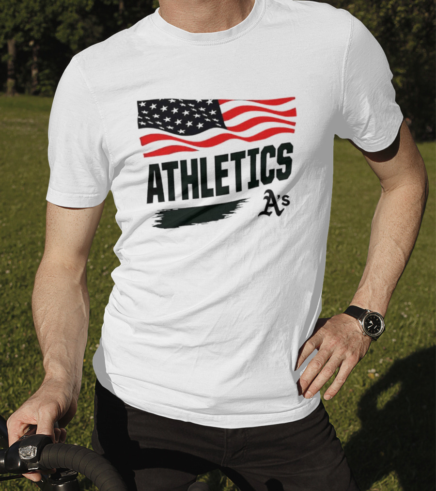 Athletics As American Flag Paint Brushstroke MLB Oakland T-Shirt