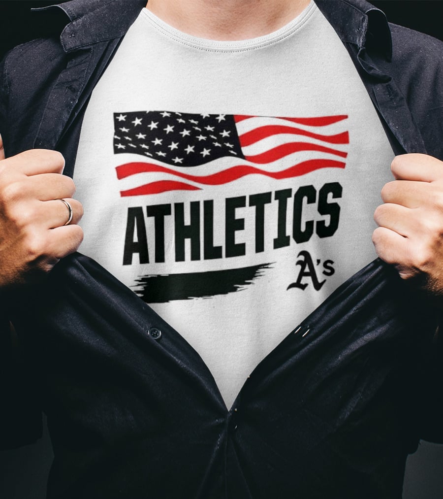Athletics As American Flag Paint Brushstroke MLB Oakland T-Shirt