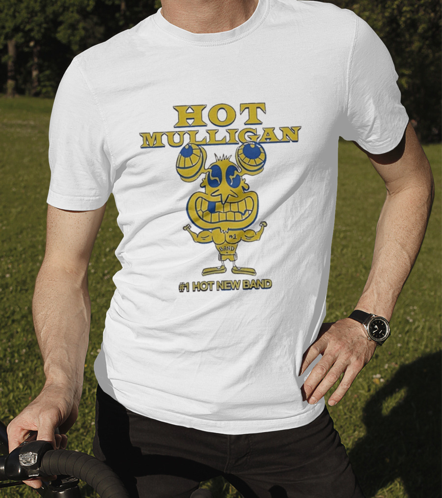 Hot Mulligan New Band Cartoon Flexing Biceps Yellow Version T-Shirt