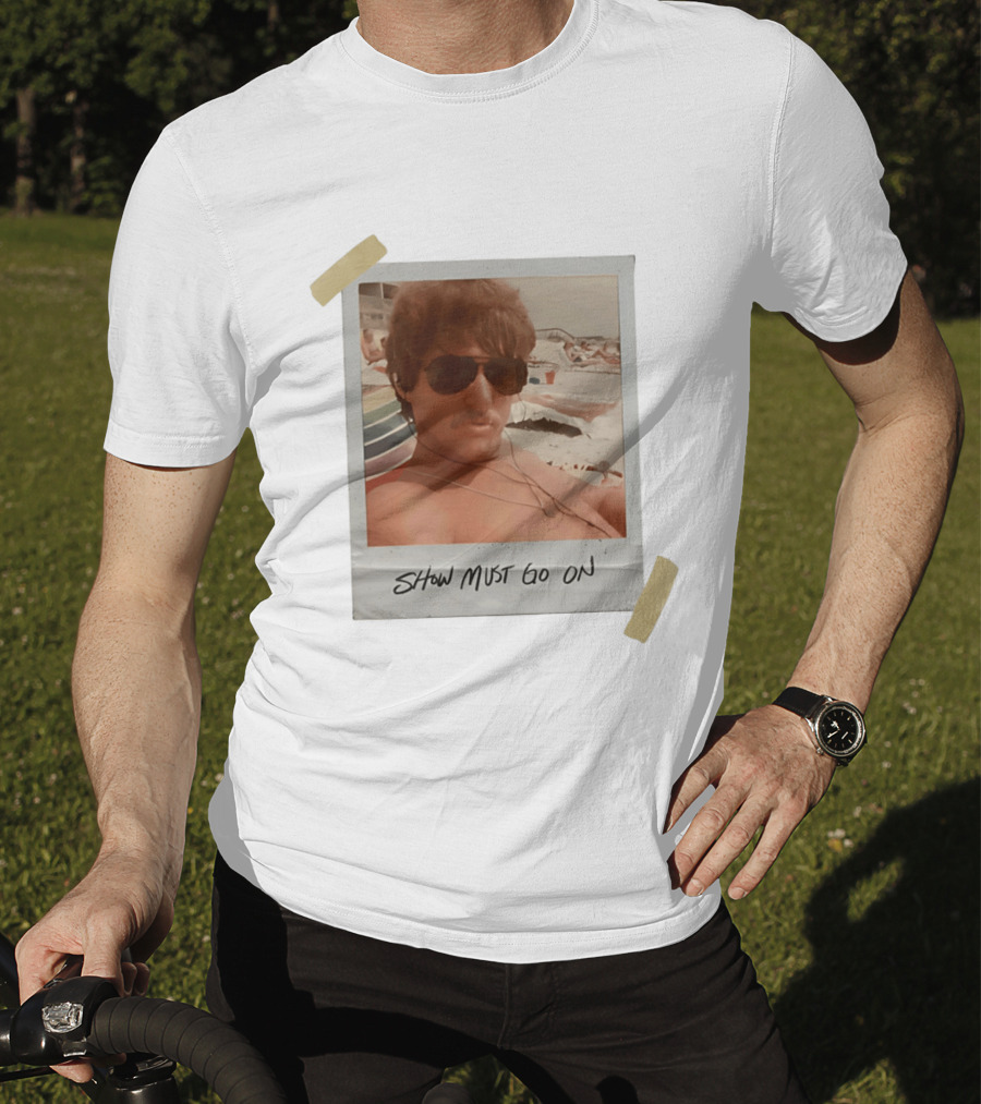 Show Must Go On Man At Beach Retro Style Polaroid T-Shirt