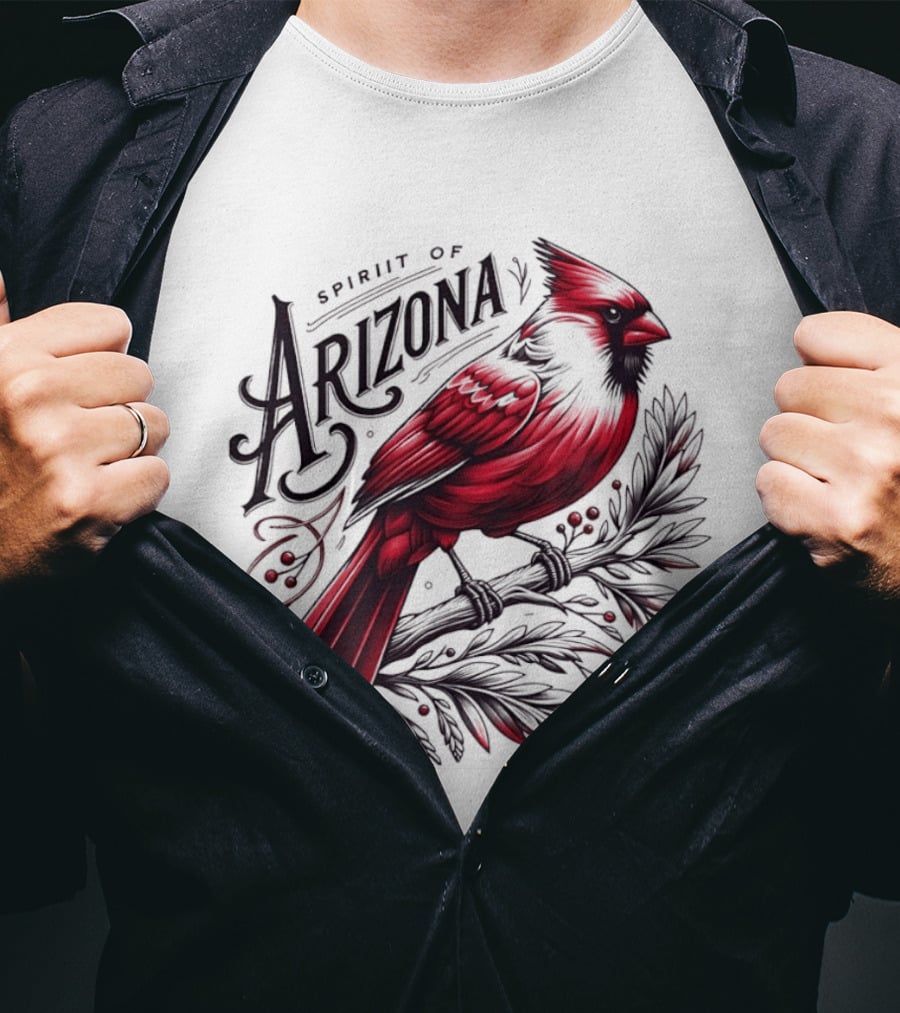 Arizona Red Cardinal Spirit Perched On Branch Berries T-Shirt