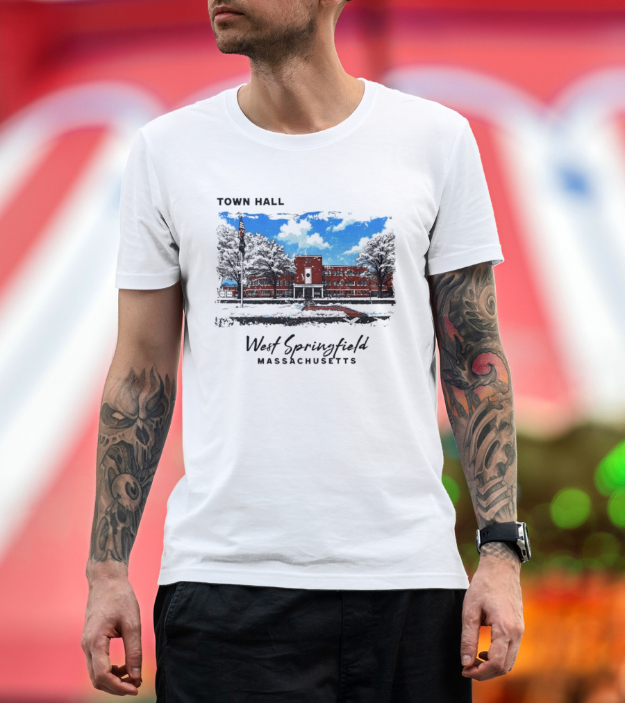 Town Hall West Springfield Massachusetts Snow Covered Red Brick Building T-Shirt