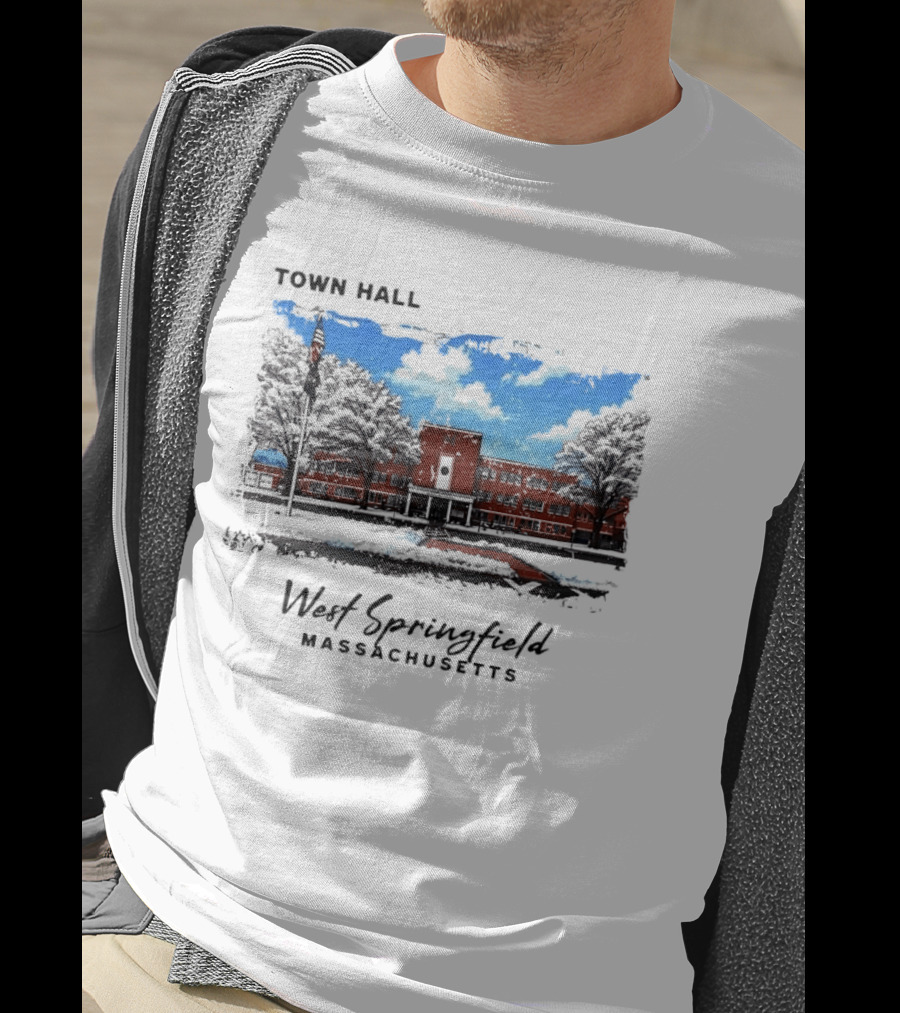 Town Hall West Springfield Massachusetts Snow Covered Red Brick Building T-Shirt