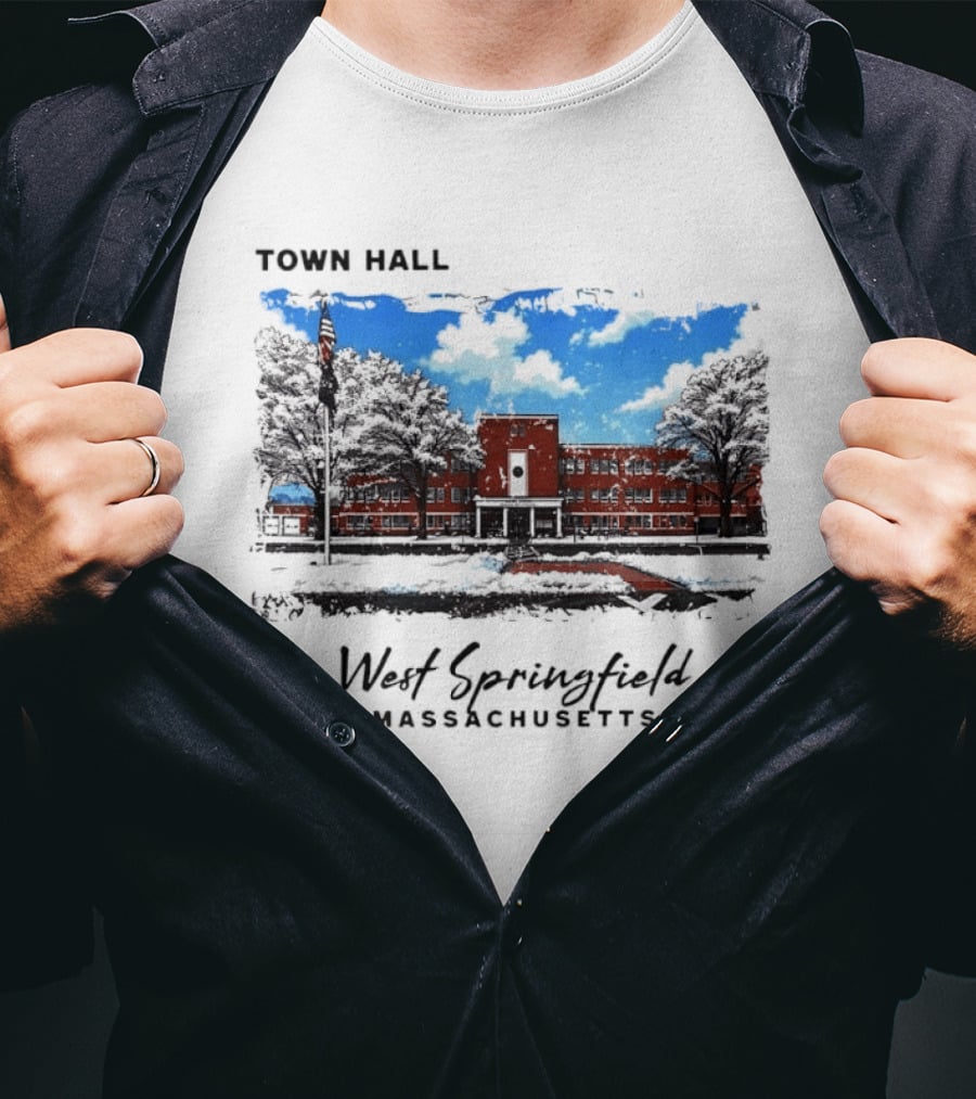 Town Hall West Springfield Massachusetts Snow Covered Red Brick Building T-Shirt