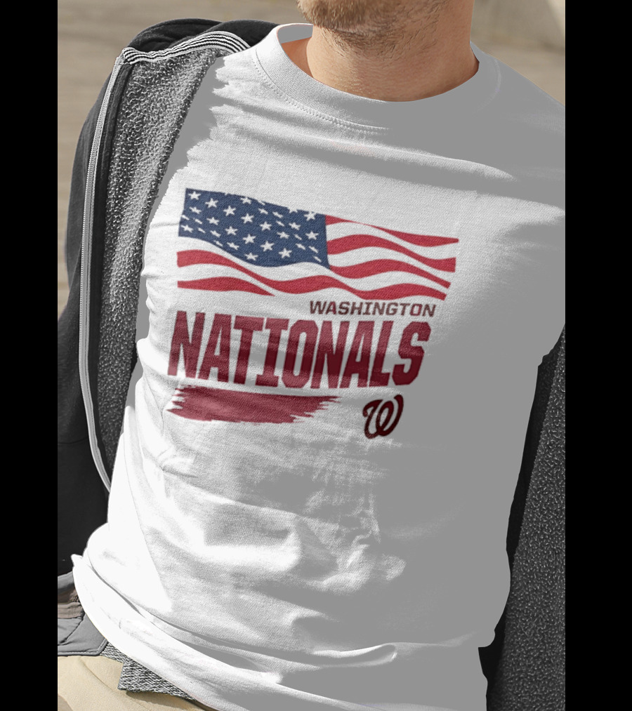 Washington Nationals Waving American Flag Red Brushstroke MLB T-Shirt