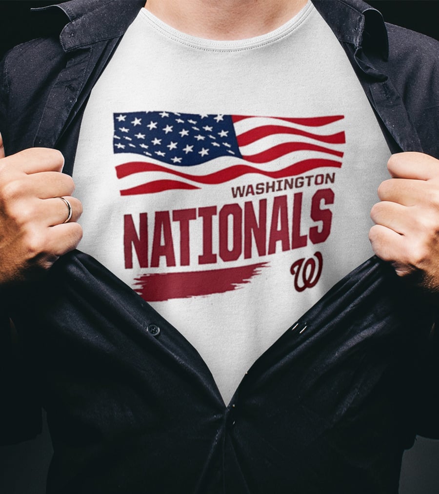 Washington Nationals Waving American Flag Red Brushstroke MLB T-Shirt