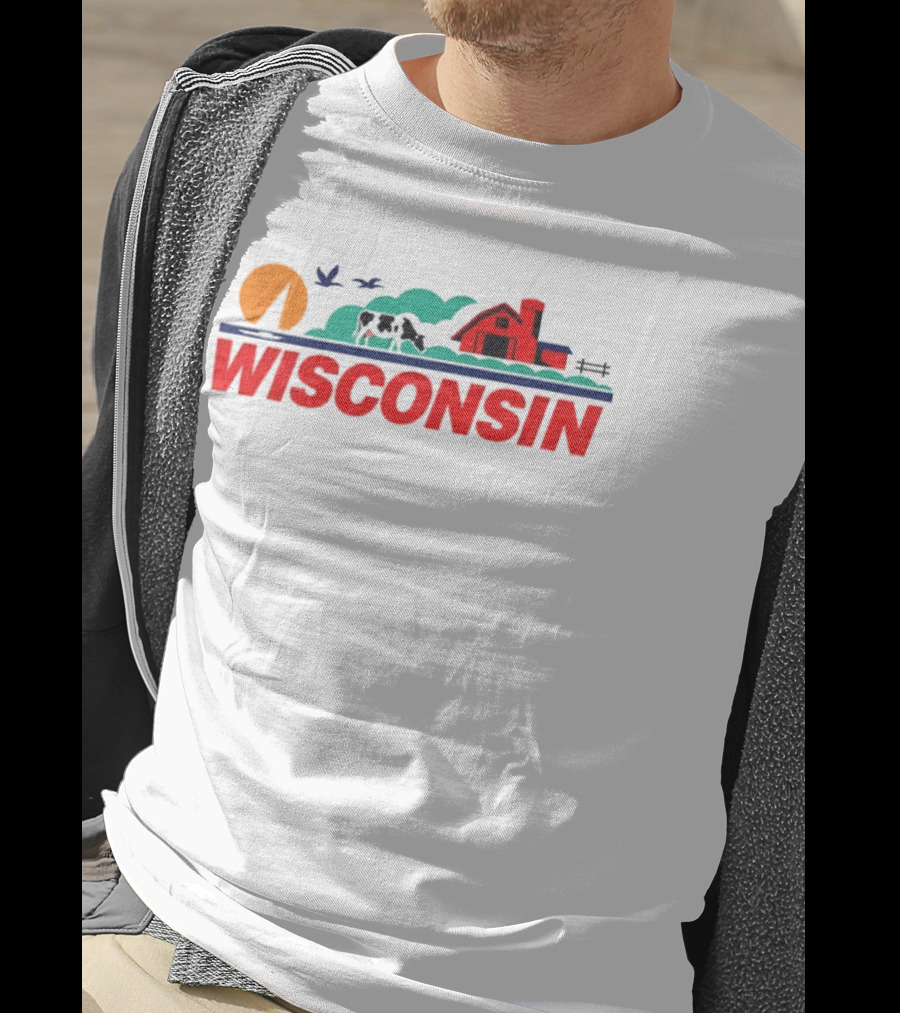 Wisconsin Dairy Cow Barn Sunset Landscape T-Shirt