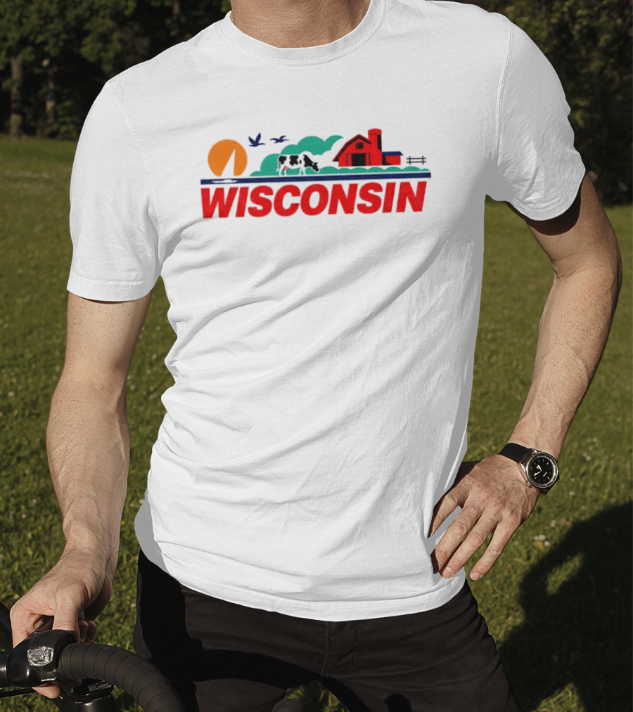 Wisconsin Dairy Cow Barn Sunset Landscape T-Shirt