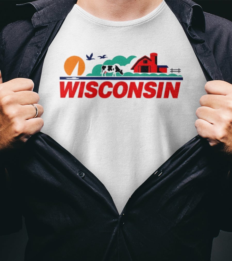 Wisconsin Dairy Cow Barn Sunset Landscape T-Shirt